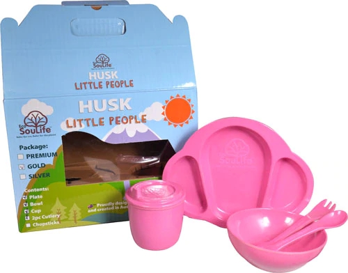 Conjunto EcoSouLife Husk Little People 5 Peças Candy Pink - Utensílios Infantis Sustentáveis