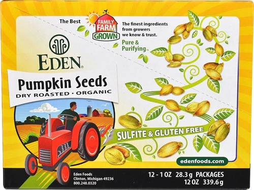 Sementes de Abóbora Eden Foods Pocket Snacks - 12 Pacotes Individuais (Aprox. 28g cada)