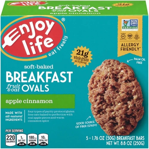 Enjoy Life Soft-Baked Breakfast Fruit & Oat Ovals Maçã Canela - Pacote com 5 Barras (Aprox. 230g)