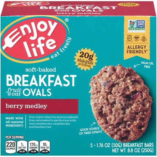 Enjoy Life Soft-Baked Breakfast Fruit & Oat Ovals Berry Medley - 5 Barras Nutritivas