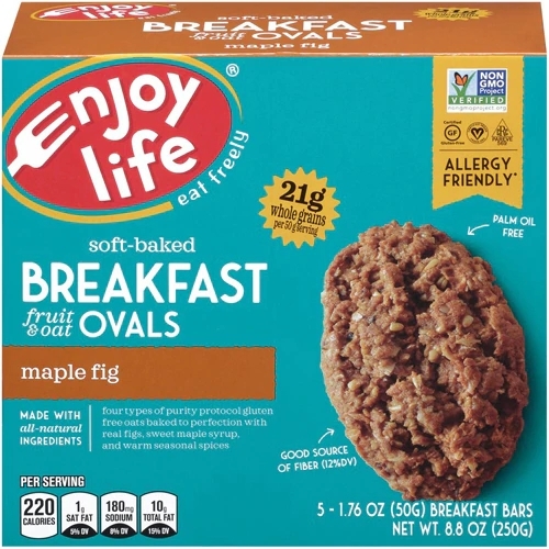 Enjoy Life Soft-Baked Breakfast Fruit & Oat Ovals, Maple Fig - 5 Barras (170g)