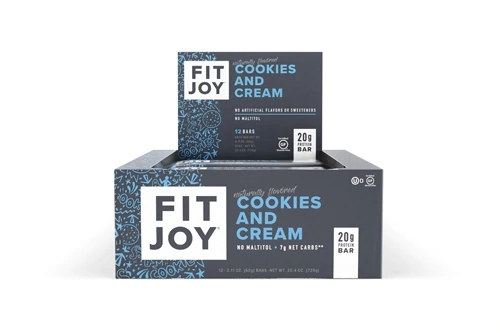 Barra de Proteína FitJoy Cookies & Cream - 20g de Proteína - Caixa com 12 Unidades