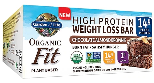 Barra de Proteína para Perda de Peso Garden of Life Organic Fit Chocolate Almond Brownie - 12 Barras (Aprox. 510g)