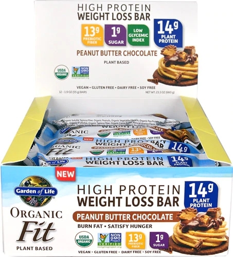 Barra Proteica Garden of Life Organic Fit Chocolate com Amendoim - 12 Barras (Aprox. 672g)