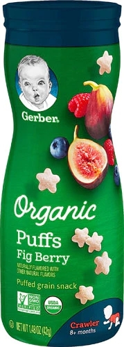 Gerber Organic Puffs Figo e Amora 42g | Snack de Grãos Orgânico para Bebês