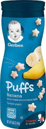 Gerber Puffs Banana (42g): Snack Saudável e Nutritivo para Bebês | Crocante e Dissolve na Boca