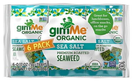 GimMe Organic Premium Roasted Seaweed Snacks Sea Salt -- 6 Trays