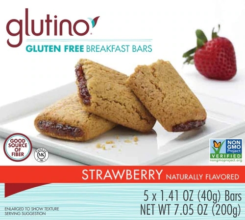 Barras de Café da Manhã Glutino Sem Glúten Morango - Pacote com 5 Barras (Aprox. 200g)