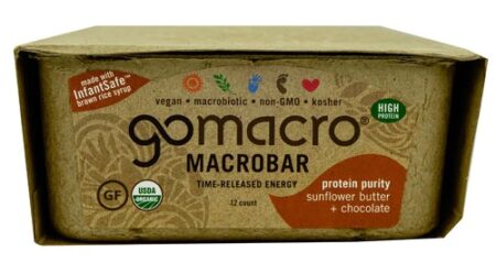 Go Macro Organic Macrobar Gluten Free Protein Purity Sunflower Butter & Chocolate -- 12 Bars