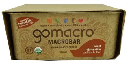 Go Macro Organic Macrobar Gluten Free Sweet Rejuvenation Cashew Butter -- 12 Bars