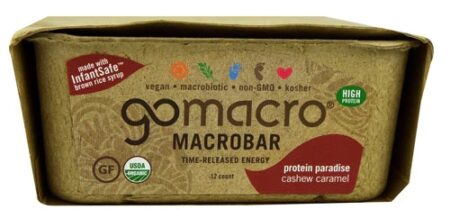 Go Macro Organic Macrobar Sustained Energy Protein Paradise Cashew Caramel -- 12 Bars