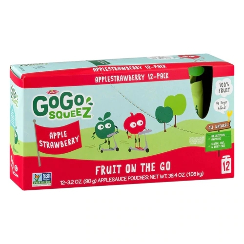 GoGo Squeez Maçã e Morango, 12 Sachês de Purê de Frutas para Levar
