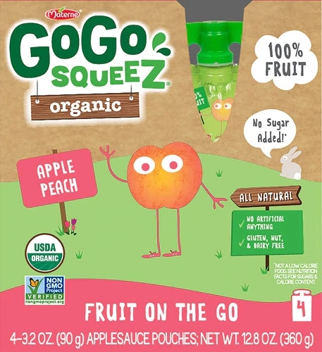 GoGo Squeez Purê Orgânico Maçã e Pêssego 4 Sachês 992g - Lanche Saudável e Prático