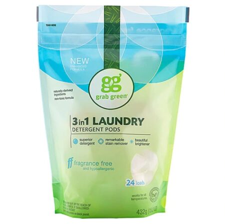 GrabGreen 3-in-1 Laundry Detergent Pods Fragrance Free -- 24 Pods