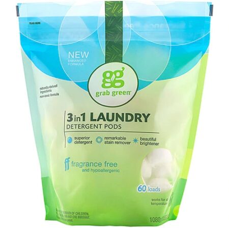 GrabGreen 3-in-1 Laundry Detergent Pods Fragrance Free -- 60 Pods