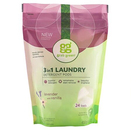 GrabGreen 3-in-1 Laundry Detergent Pods Lavender with Vanilla -- 24 Pods