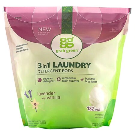 GrabGreen Classic 3-In-1 Laundry Detergent Pods Lavender with Vanilla -- 132 Pods