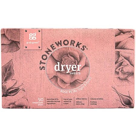 GrabGreen Stoneworks™ Dryer Sheets Rose Petal -- 50 Compostable Sheets