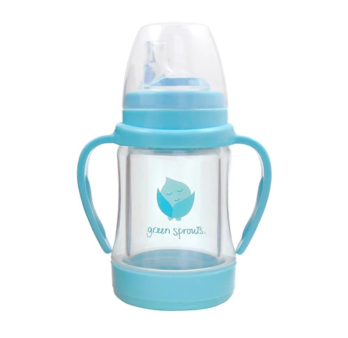 Copo de Vidro com Canudo Green Sprouts 120ml Aqua - Seguro e Saudável para Bebês