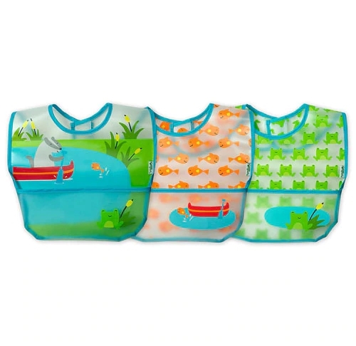 Kit 3 Babadores Impermeáveis Green Sprouts Aqua Pond - 9-18 Meses - 3 Unidades