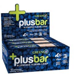 Greens Plus +plusbar Blueberry Almond Chia Crisp - 12 Barras Energéticas de Mirtilo, Amêndoa e Chia