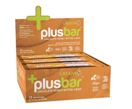 Greens Plus +plusbar Vegan Chocolate Peanut Butter Chia Crisp -- 12 Bars