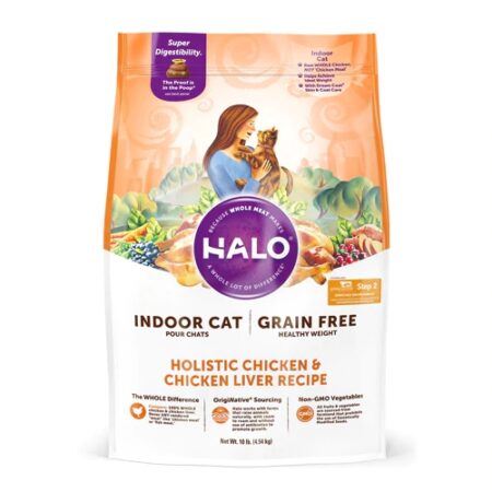 Halo Grain Free Dry Cat Food, Indoor Healthy Weight Chicken & Chicken Liver Recipe -- 10 lb