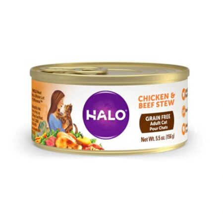 Halo Purely For Pets Grain Free Adult Cat Food Chicken & Beef Stew -- 5.5 oz Each / Pack of 12