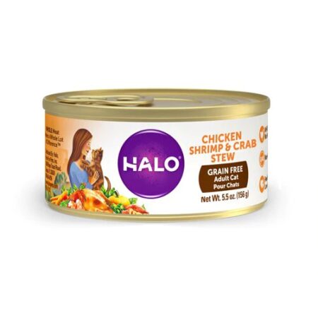 Halo Purely For Pets Grain Free Adult Cat Food Chicken Shrimp & Crab Stew -- 5.5 oz Each / Pack of 12