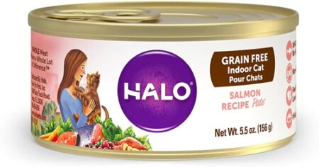 Halo Purely For Pets Grain Free Indoor Pate Cat Food Salmon Recipe -- 5.5 oz Each / Pack of 12