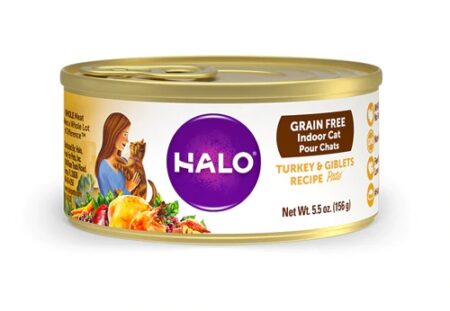 Halo Purely For Pets Grain Free Indoor Pate Cat Food Turkey & Giblets Recipe -- 5.5 oz Each / Pack of 12