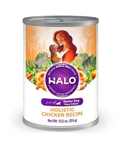 Ração Úmida Halo Holistic Sênior Frango 368g (6 latas) - Bem-Estar para Cães Idosos