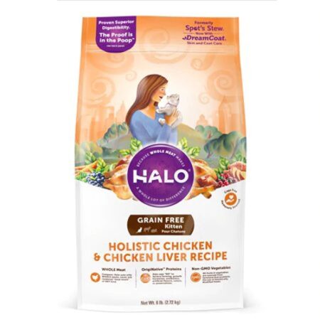 Halo Purely For Pets Halo Holistic Grain Free Kitten Dry Cat Food Chicken & Chicken Liver Recipe -- 6 lbs