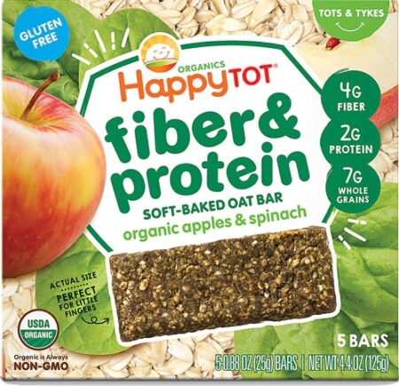 Happy Baby HappyTot® Fiber & Protein Soft-Baked Bar Organic Apples & Spinach -- 5 Bars