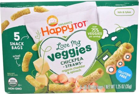 Happy Baby Organics Happy Tot® Love My Veggies Chickpea Straws Organic Cheddar & Spinach -- 5 Bags