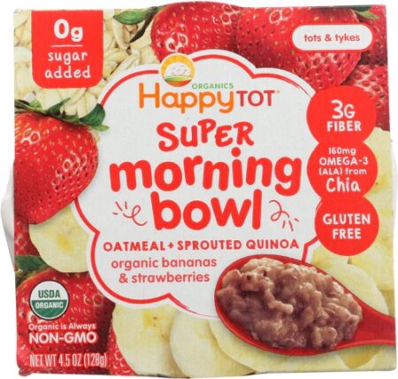 Happy Baby Organics HappyTot Super Morning Bowl Oatmeal + Sprouted Quinoa Bananas & Strawberries -- 4.5 oz