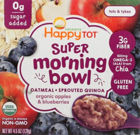 Happy Baby Organics HappyTot Super Morning Bowl Oatmeal + Sprouted Quinoa for Tots & Tykes Apples & Blueberries -- 4.5 oz