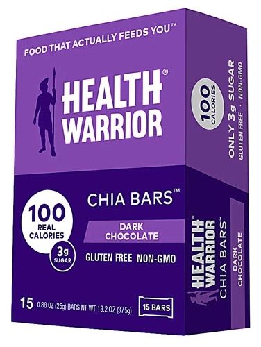 Health Warrior Chia Bars Vegano Chocolate Amargo Sem Glúten – 15 Barras (Aprox. 450g)