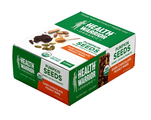 Barras de Chocolate Amargo Health Warrior com Sementes de Abóbora, Mel, Cacau e Amendoim - Caixa com 12 Unidades (Aprox. 480g)