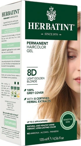 Herbatint Gel Tintura Permanente 8D Loiro Dourado Claro 135 mL - Coloração Natural e Saudável