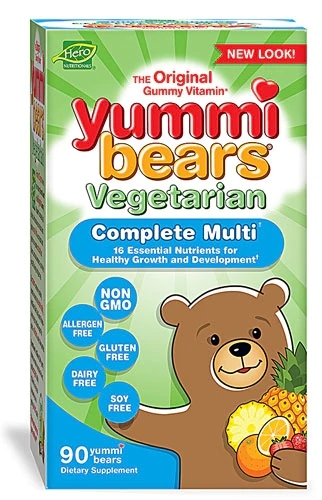 Hero Nutritionals Yummi Bears Vegetarian Complete Multi - Frutas Naturais 90 Ursinhos Gomas