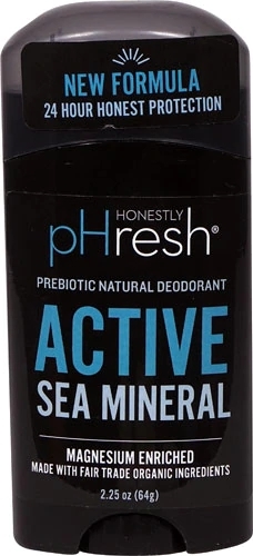 Desodorante Natural Honestly pHresh Prebiótico Minerais Marinhos Ativos 64g (2.25 oz) - Controle de Odor e Bem-Estar