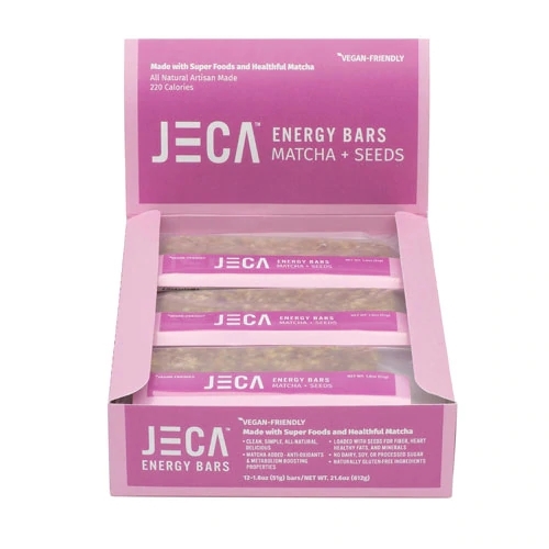 Barras de Energia Jeca Matcha + Sementes - 12 Barras | Lanche Saudável e Nutritivo