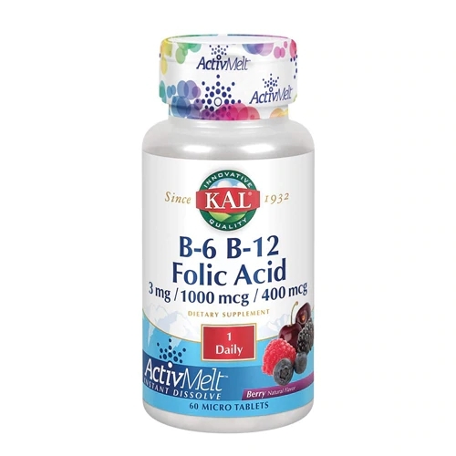 Suplemento Vitamínico KAL B-6, B-12 e Ácido Fólico Sabor Morango - 60 MicroLingual Tablets
