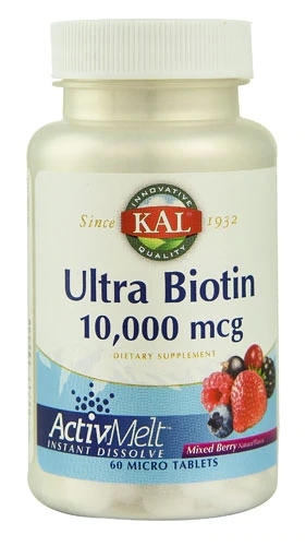 KAL Ultra Biotin ActivMelt™ 10000 mcg - 60 MicroComprimidos de Frutas Vermelhas: Beleza e Saúde para Cabelos, Pele e Unhas