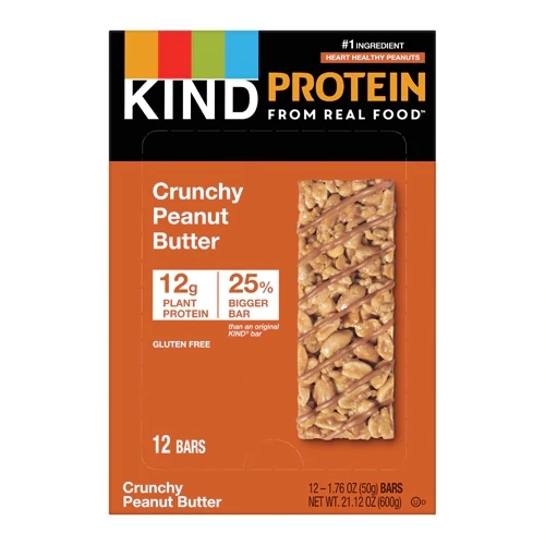 Barra de Proteína Kind 12g Sabor Amendoim Crocante Sem Glúten - Caixa com 12 Unidades (Aprox. 50g cada)