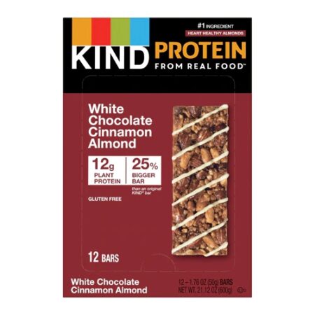 Kind 12G Protein Bar Gluten Free White Chocolate Cinnamon Almond -- 12 Bars