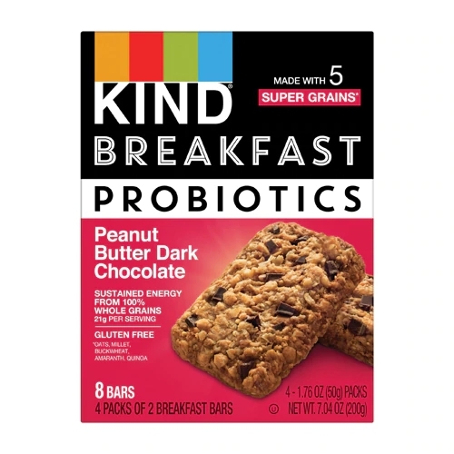 Kind Breakfast Probiotics Bar - Pasta de Amendoim e Chocolate Amargo - Pacote com 4 Barras (Aprox. 200g)
