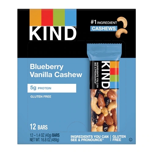 Kind Fruit and Nut Bars Blueberry Vanilla & Cashew - Caixa com 12 Barras (aprox. 420g)