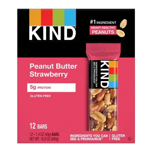 Kind Fruit and Nut Bars, Pasta de Amendoim e Morango - Caixa com 12 Barras (Aprox. 40g cada)
